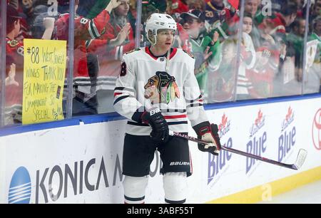 17. März 2018: Patrick Kane (88), der aus South Buffalo und Chicago Blackhawk stammt, läuft im Vorspiel für das NHL-Hockeyspiel zwischen den Chicago Blackhawks und Buffalo Sabres im KeyBank Center in Buffalo, N.Y. (Nicholas T. LoVerde/Cal Sport Media) (Credit Image: &Copy; Nicholas T. Loverde/CSM via ZUMA Wire) Stockfoto