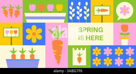 Banner Spring ist hier geometrisch Stock Vektor