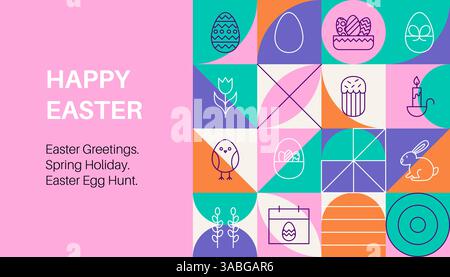 Happy Easter Banner Line Geometrical Stock Vektor