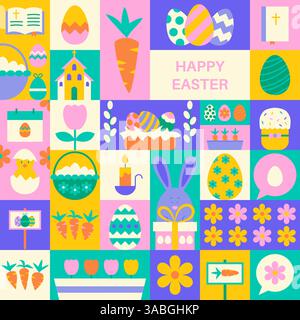 Happy Easter Square Geometrical Stock Vektor