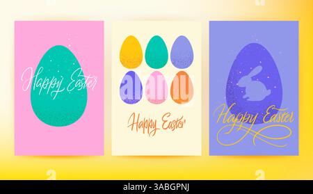 Grußkarten Mit „Happy Easter“-Schriftzug Stock Vektor