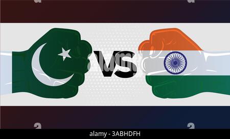 Pakistan gegen Indien, Indien gegen Pakistan Krieg, Indien gegen Pakistan, Hände mit Fahnen, Konflikt zwischen Indien und Pakistan. Isoliert Stock Vektor