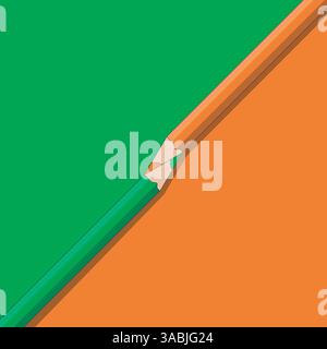 Buntstifte auf grün-orangefarbenem Hintergrund. Minimales Back-to-School-Konzept. Vektorabbildung Stock Vektor