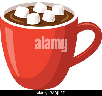 Heiße Schokolade mit Marshmallows in rotem Becher Symbol. Stock Vektor