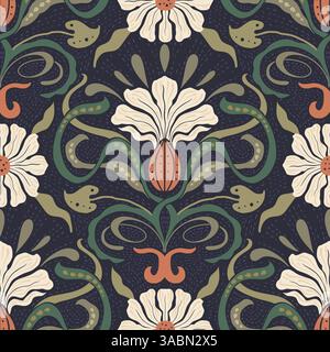 Art Nouveau Vintage Muster Nahtlose Blume Schmetterling Motiv Antike Barock Böhmische Volkshintergrund Stock Vektor