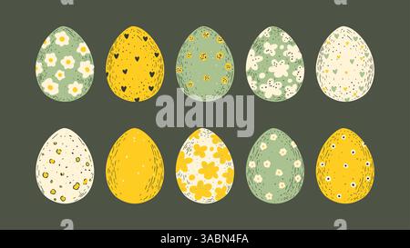 Oster Egg Hunt Collection Isolierte Pastelleier Frühling Urlaub Rustikale Volkskunst Vektor-Set Stock Vektor
