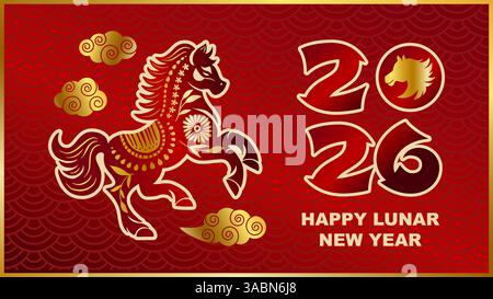 Elegantes chinesisches Pferd Mondneujahr 2026 Vektor-Illustration traditionelles Pferd Zodiac Silhouette in Einem festlichen Stil Stock Vektor