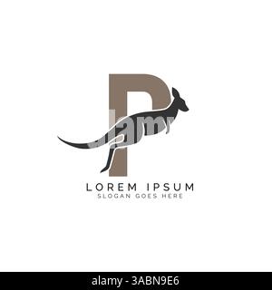 Letter P-Logo-Konzept mit Känguru-Design. Das Alphabet P mit der großartigen Kombination des Känguru-Symbols Stock Vektor