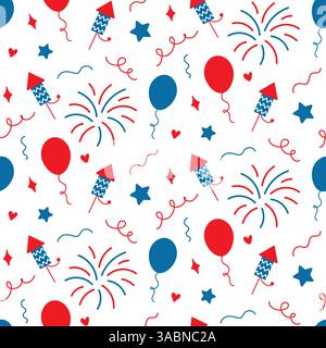 Feuerwerk nahtloser Hintergrund 4. Juli-Druck Stock Vektor
