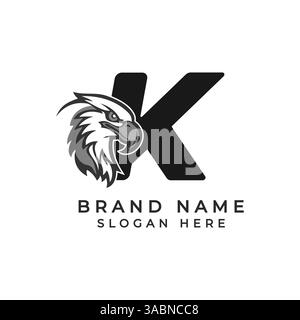Letter K Logo Konzept mit Adlergesicht. Symbol für Falcon mit Buchstabe K Stock Vektor