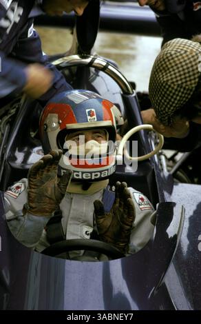Patrick Depailler (FRA) Tyrrell 007/2 zog sich in Runde 54 mit einem gebrochenen Bremsband zurück. . Großer Preis von Belgien, Nivelles-Baulers, 12. Mai 1974..Bestes BILD. (Kreditbild: ©Sutton Motorsports/ZUMA Press) Stockfoto