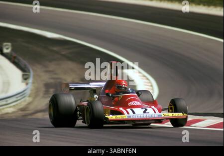 Niki Lauda (AUT) Ferrari 312B3 belegte den zweiten Platz und gewann in der Weltmeisterschaft einen Vierpunkt-Vorsprung. Grand Prix von Frankreich, Dijon-Prenois, 7. Juli 1974. (Kreditbild: ©Sutton Motorsports/ZUMA Press) Stockfoto