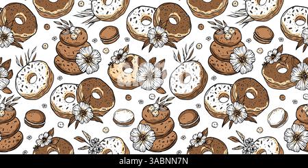 Bäckerei Muster Skizze Vintage Donut Macaron Süßgebäck Hintergrund Doodle Patisserie Vektor Wallpaper Stock Vektor