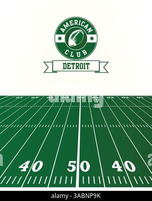 City of Detroit Stamp, American Football Green Field, Vektor-Illustration abstraktes bearbeitbares Bild, Social Media Post Stock Vektor