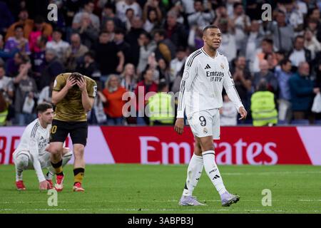 Madrid, Madrid, Spanien. April 2025. Kylian Mbappe von Real Madrid CF während des spanischen Fußballspiels des King's Cup zwischen Real Madrid CF und Real Sociedad im Santiago Bernabeu Stadion in Madrid, Spanien, 1. April 2025 (Bild: © Ruben Albarran/ZUMA Press Wire) NUR REDAKTIONELLE VERWENDUNG! Nicht für kommerzielle ZWECKE! Stockfoto