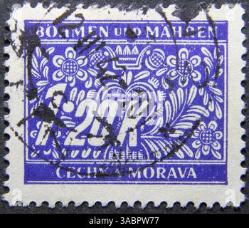 ISTANBUL, TÜRKEI - 25. JANUAR 2021: Tschechoslowakei Böhmen und Mähren Briefmarke um 1939 Stockfoto