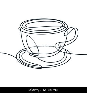 Abstrakte Monoline Kaffeetasse, Logo-Emblem. Vektordarstellung von Espresso oder Cappuccino. Konzept für Café-Menü, Etikett oder PA Stock Vektor
