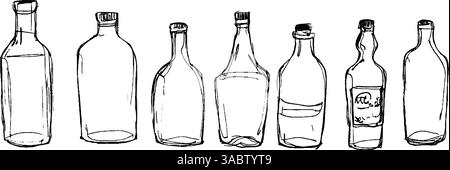 Sammlung von handgezogenen Glasflaschen Stock Vektor