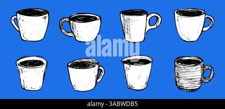 Handgezeichnete Kaffeetassen Kollektion Stock Vektor