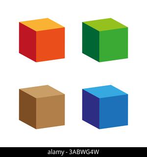 Isometrischer Cube-Vektor. Symbol für Farbblock. Helle 3D-Formen. Abbildung des geometrischen Rahmens. Stock Vektor