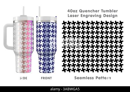 Nahtlose Lasergravur für 40-ml-Becher. Abstraktes, kachelbares Muster. Volle Becherfolie. Vektorabbildung. Stock Vektor