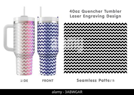 Nahtlose Lasergravur für 40-ml-Becher. Abstraktes, kachelbares Muster. Volle Becherfolie. Vektorabbildung. Stock Vektor