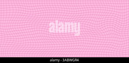 Hintergrund mit gewelltem Karomuster in Pink mit Y2K-Ästhetik. Nahtloses Gitterdesign mit unregelmäßigen Linien und Wirbeln für einen Retro, trippig und niedlich Stock Vektor