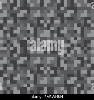PixelCamouflage-Muster. Graustufenblockstruktur. Nahtloser Vektor-Hintergrund. Moderner Mosaikstil. Stock Vektor