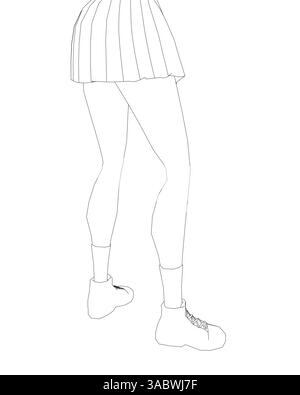 Die Beine einer Frau sind schwarz gezeichnet. Die Beine werden vom Knie nach unten gezeigt, die Schuhe von unten nach oben. Das Bild ist eine einfache Skizze von Stock Vektor