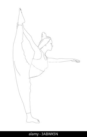 Eine Frau macht einen Spalt in der Luft. Die Pose ist anmutig und elegant. Konzept der Festigkeit und Flexibilität Stock Vektor