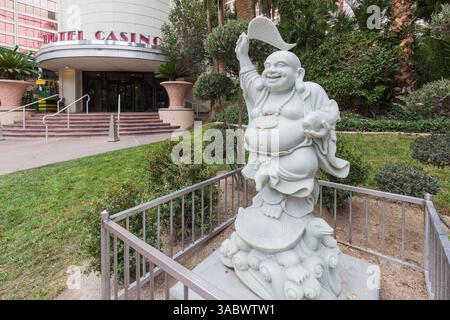 Statue des Maitreya Buddha im Innenhof des Flamingo Hotels und Kasinos auf dem Las Vegas Strip Stockfoto