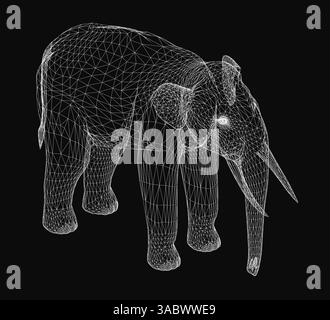 Eine Schwarzweißzeichnung eines Elefanten. Der Elefant steht auf schwarzem Hintergrund. Die Zeichnung ist sehr detailliert und hat viele Linien. Die Ele Stock Vektor