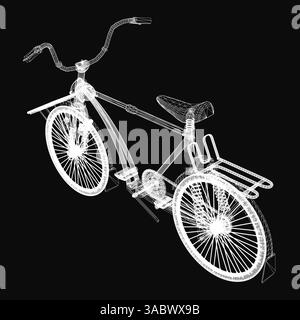 Ein Fahrrad wird in Schwarz-weiß dargestellt. Das Motorrad ist ein Vintage-Modell und wird im 3D-Format gezeigt. Das Foto hat ein Vintage-und nostalgisches Flair Stock Vektor