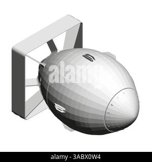 Eine weiße und graue Bombe mit einem Ventilator an der Seite. Die Bombe befindet sich in der Mitte des Bildes und der Lüfter ist auf der linken Seite Stock Vektor