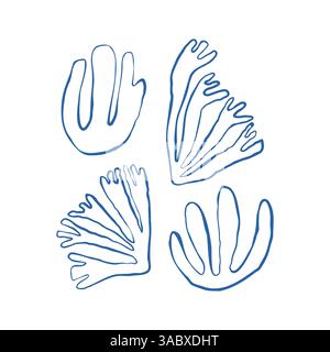 Algen-Silhouette einer handgezeichneten Kritzelillustration. Unterwasserleben Sommerurlaub. Set mit blauen Algen und Algen-Design Stock Vektor