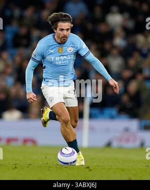 Manchester, Großbritannien. April 2025. Jack Grealish von Manchester City während des Spiels Manchester City gegen Leicester City Premier League im Etihad Stadium, Manchester. Der Bildnachweis sollte lauten: Andrew Yates/Sportimage Credit: Sportimage Ltd/Alamy Live News Stockfoto