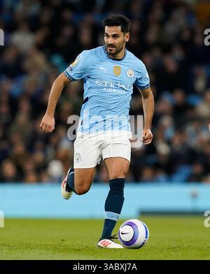 Manchester, Großbritannien. April 2025. İlkay Gündoğan von Manchester City während des Spiels Manchester City gegen Leicester City Premier League im Etihad Stadium in Manchester. Der Bildnachweis sollte lauten: Andrew Yates/Sportimage Credit: Sportimage Ltd/Alamy Live News Stockfoto