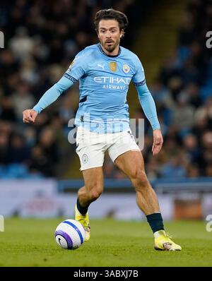 Manchester, Großbritannien. April 2025. Jack Grealish von Manchester City während des Spiels Manchester City gegen Leicester City Premier League im Etihad Stadium, Manchester. Der Bildnachweis sollte lauten: Andrew Yates/Sportimage Credit: Sportimage Ltd/Alamy Live News Stockfoto