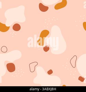 Nahtloses Muster für Kinder, gezeichnet in weichen Bohème-Farben, bestehend aus farbigen Punkten, Punkten und Linien in verschiedenen Formen und Größen. Stock Vektor