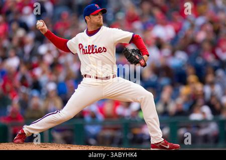 13. April 2008: Philadelphia, Pennsylvania, USA - BRAD LIDGE #54 von Philadelphia Phillies wirft während eines Spiels gegen die Chicago Cubs im Citizens Bank Park in Philadelphia, Pennsylvania. Die Cubs schlugen die Phillies mit 6:5. (Bild: © Chris Szagola/Cal Sport Media/ZUMA Press) Stockfoto