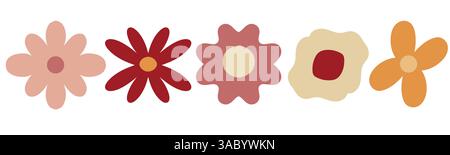 Farbenfrohe handgezeichnete Blumen-Illustrationen mit minimalistischer Ästhetik Stock Vektor