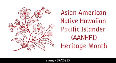 Asiatisch-amerikanisch, pazifischer Islander Heritage Monat Vektor-Banner mit Hand gezeichneter asiatischer Blumenzweig Silhouette. Grußkarte, AAPI-Druck Stock Vektor