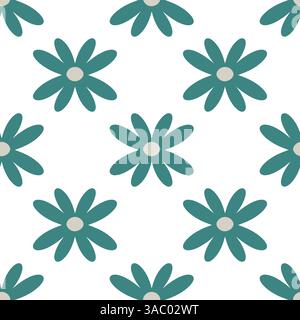 Nahtloses Muster stilvoller Daisies mit grünen Blättern auf weißem Hintergrund Stock Vektor