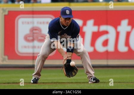 22. April 2008 - Houston, Texas, USA - San Diego Padres zweiter Baseman TADAHITO IGUCHI #10 spielt im Minute Maid Park gegen die Houston Astros. (Bild: © Tom Mayes/Cal Sport Media/ZUMA Press) Stockfoto