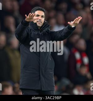 London, Großbritannien. April 2025. Arsenal gegen Fulham - Premier League - Emirates Stadium. Arsenal Manager Mikel Arteta. Bildnachweis: Mark Pain / Alamy Live News Stockfoto