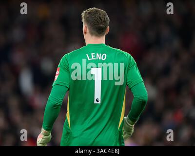 London, Großbritannien. April 2025. Arsenal gegen Fulham - Premier League - Emirates Stadium. Fulham Torhüter Bernd Leno. Bildnachweis: Mark Pain/Alamy Live News Stockfoto