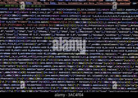 Abstrakter Programmierungscode-Bildschirm des Softwareentwicklers. Computerskript Stockfoto