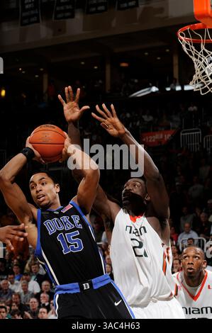 20. Februar 2008 - Coral Gables, FL... Gerald Henderson #15 von der Duke University in Aktion gegen die Miami Hurricanes im Bank United Center in Coral Gables, Florida... JC Ridley/CSM (Credit Image: © Cal Sport Media/ZUMA Press) Stockfoto
