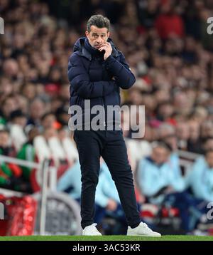 London, Großbritannien. April 2025. Arsenal gegen Fulham - Premier League - Emirates Stadium. Fulham Manager Marco Silva. Bildnachweis: Mark Pain/Alamy Live News Stockfoto