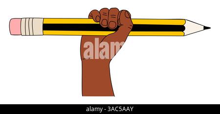 Hand hält großen gelben Stift Vektor-Illustration Stock Vektor